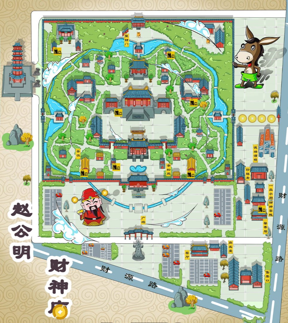 三水寺庙类手绘地图